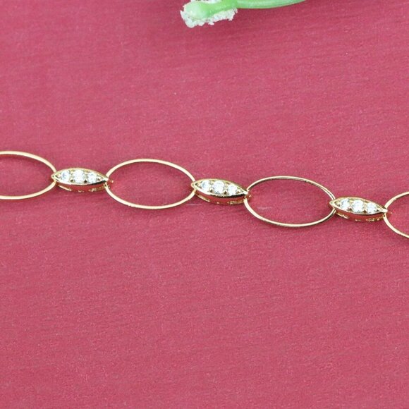 "Elegant Oval Link Rose Gold Bracelet with Sparkling Accents, XPBL0916 - Picture 9 of 11
